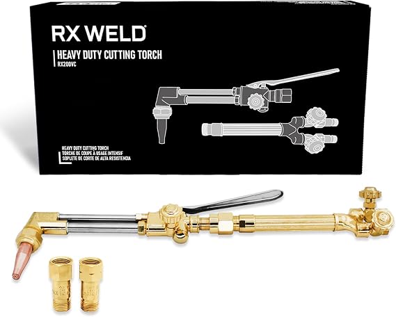 RX WELD Heavy Duty Cutting Torch, Check Valves, V-Type | Oxy Acetylene, CA 2460 Attachment + HD310C Handle + 1-1-101 Tip. Cuts 3/4" Steel. Fits 9/16"-18 Hoses.
