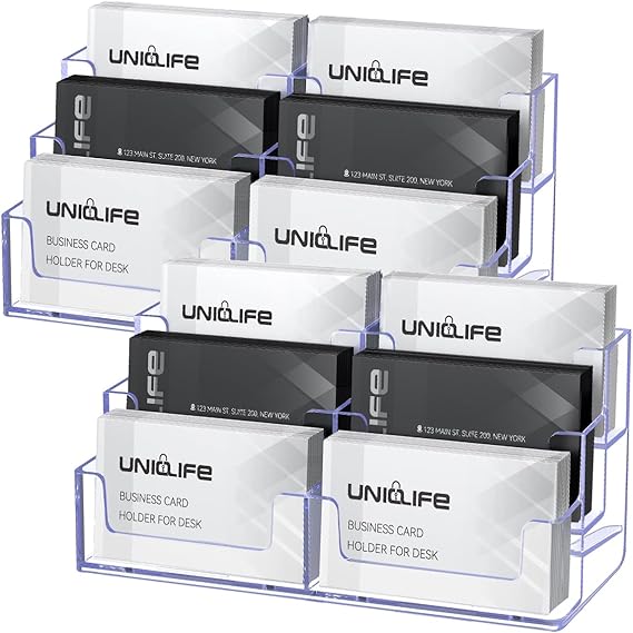 Uniclife 2 Pack Acrylic Business Card Holder for Desk 3 Levels 6 Slots Clear Business Card Display Stand for Men and Women 360 Card Capacity
