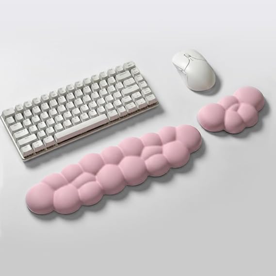 Klasse Cloud Klavye ve Mouse Bilek Destek Seti, Bulut ErgoPad, Kaymaz Tabanlı, Nefes Alan Kumaş, Ağrı Önleyici (Bilek Desteği Seti, Pembe)