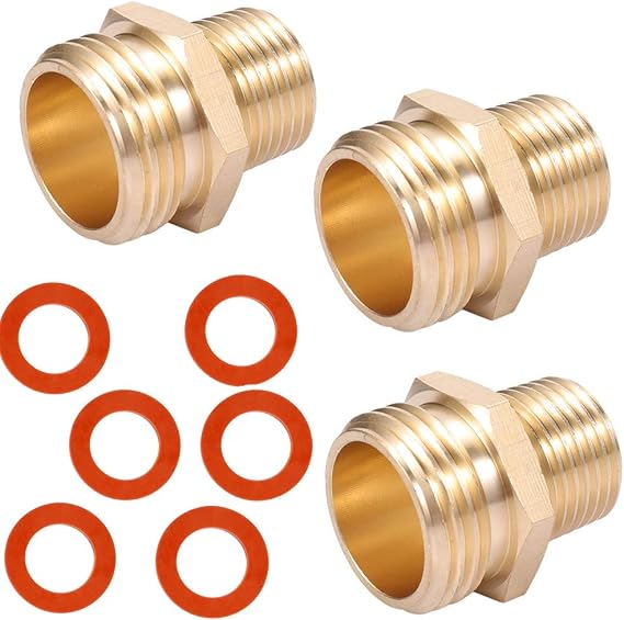 Brass Pipe to Hose Fitting,1/2 NPT male X 3/4 Hose Thread male,Garden Hose Fitting to Pipe Fittings Connector Adapter 3pcs with Extra Rubber Washer 6pcs (1/2NPT to 3/4GHT male)