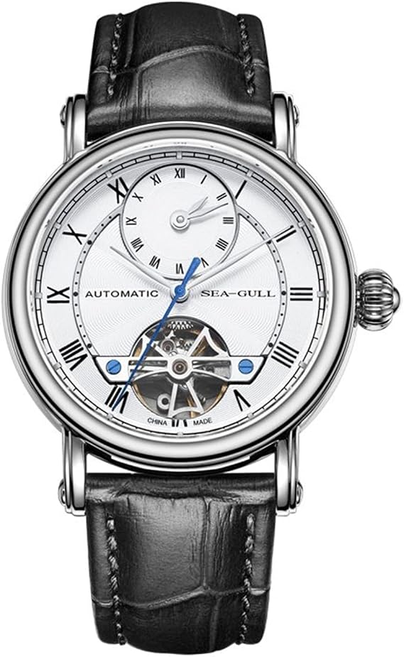 SEA-GULL SEAGULL Mens Watch GMT Watch Skeleton Flywheel Watch Mens Automatic Watch Master Series 519.11.6041, Black///White, Strap