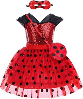 Quenny Halloween Ladybug Girl Reddy Skirt Suits.,Childrens Sleeveless Sequined Mesh Tutu Skirts,Party Performance Costumes.