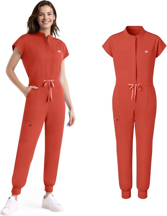Scrubs for Women Medical Scrub Jumpsuit, Medical Uniform with Stand Collar & Sleeveless Design