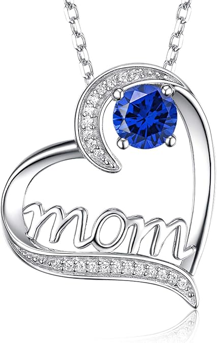 Dorella Birthday Gifts for Women 925 Sterling Silver Mom Necklace September October Birthstones Necklace Blue Sapphire Tourmaline and More Stones Jewelry for Her Love Heart Pendant Necklace