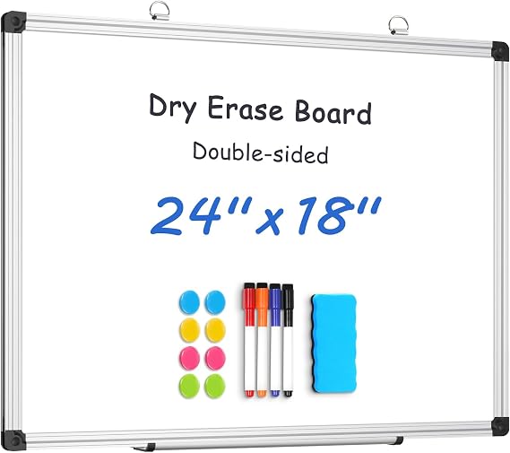 WALGLASS Double Sided Dry Erase Board 24"x18" Magnetic Whiteboard for Wall