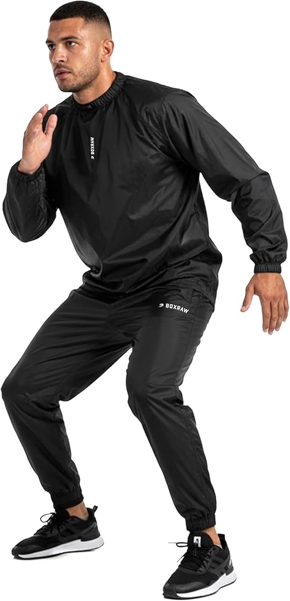 BOXRAW Lineal Sauna Suit For Men, Full Sweat Suit for Boxing, Black