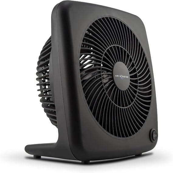 Air Monster 7 Inch Room Fan, Small Fan, Table Fan, Matte Black, 2 Speed | Box Fan, Small Fan, Tabletop Design, Table Fan, Dorm Fan,Home Office Bedroom Cooling Comfort, Room Fan, Desktop Fan