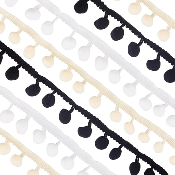 arricraft 15 Yards 3 Colors Ball Fringe Trim, 20mm(0.8inch) Polyester Pom Pom Ball Tassel Lace Ribbon for Hats Curtains Tablecloth Skirt Sewing Accessory Decoration DIY Crafts Party Home Decoration