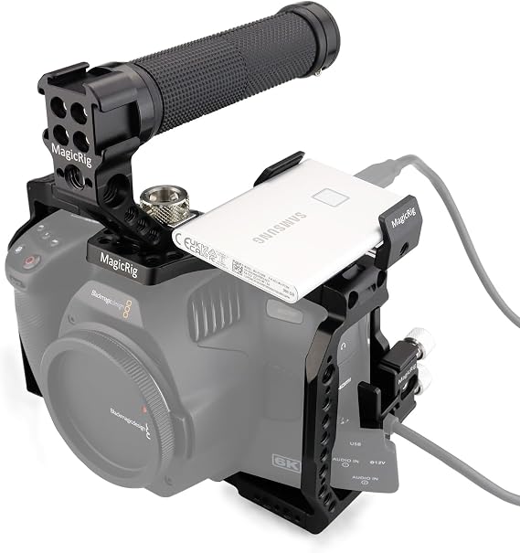 Camera Cage/Full Cage Kit for BMPCC 6K Pro / 6K G2 | ARRI Locating Top Handle Grip,T5/T7/T9 SSD Mount Bracket, Cable Clamp Lock