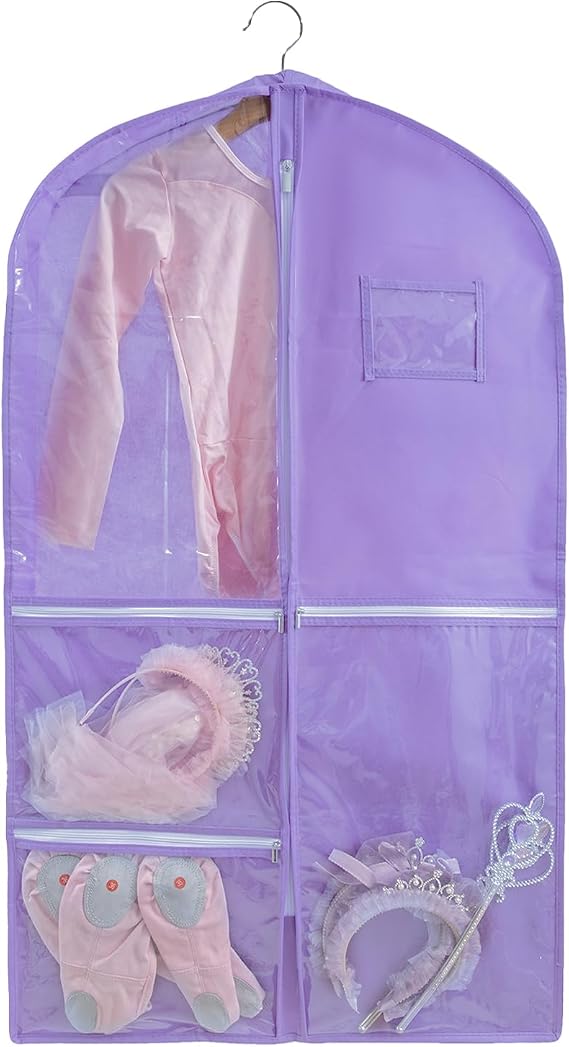 Qchengsan Dance garment bag, 40 inch, Purple, Polyvinyl Chloride, Zipper, for Travel Storage