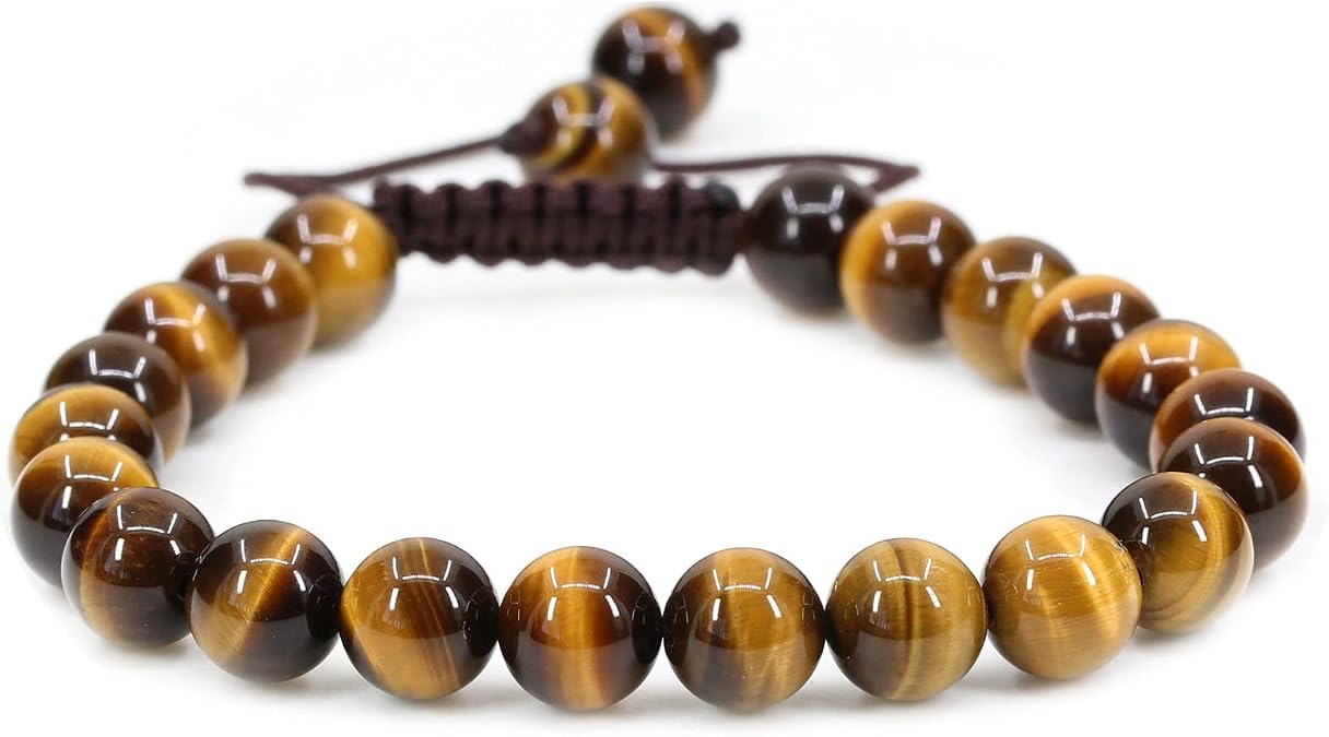 Keleny Gem Semi Precious Gemstones Crystal 8mm Round Beads Adjustable Braided Macrame Tassels Bracelets Unisex