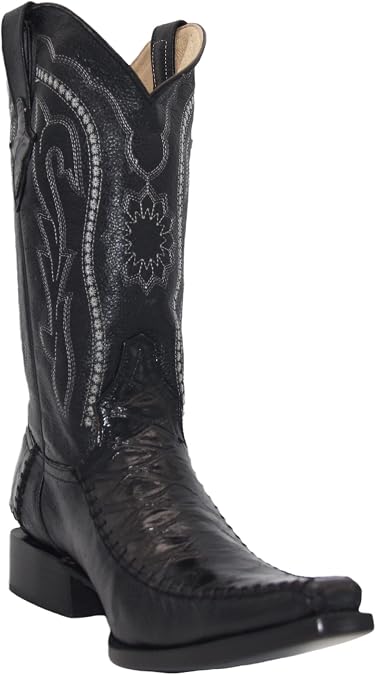 The Western Shops Mens Genuine Leather Square Point Toe Mid Calf Dress Cowboy Boot-Brown