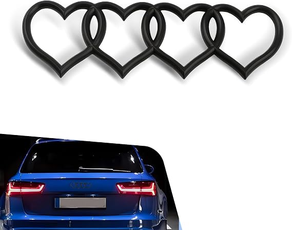 Car Badge Sticker, 3D Stereo Love Heart Logo Emblem for Bumper Rear Trunk Side Door, Cute Self-adhesive Car Emblems Badge Exterior, Compatible with Most Audi (Black)