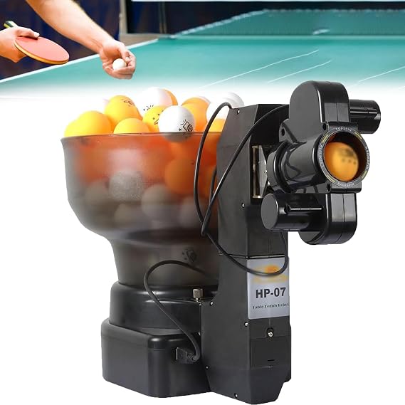 Table Tennis Robot Ping Pong Machine with Remote, Training Drills, with 100 Ping Pong Balls, Customize Spin, Frequency, Ball Speed, Rotation Intensity, Landing