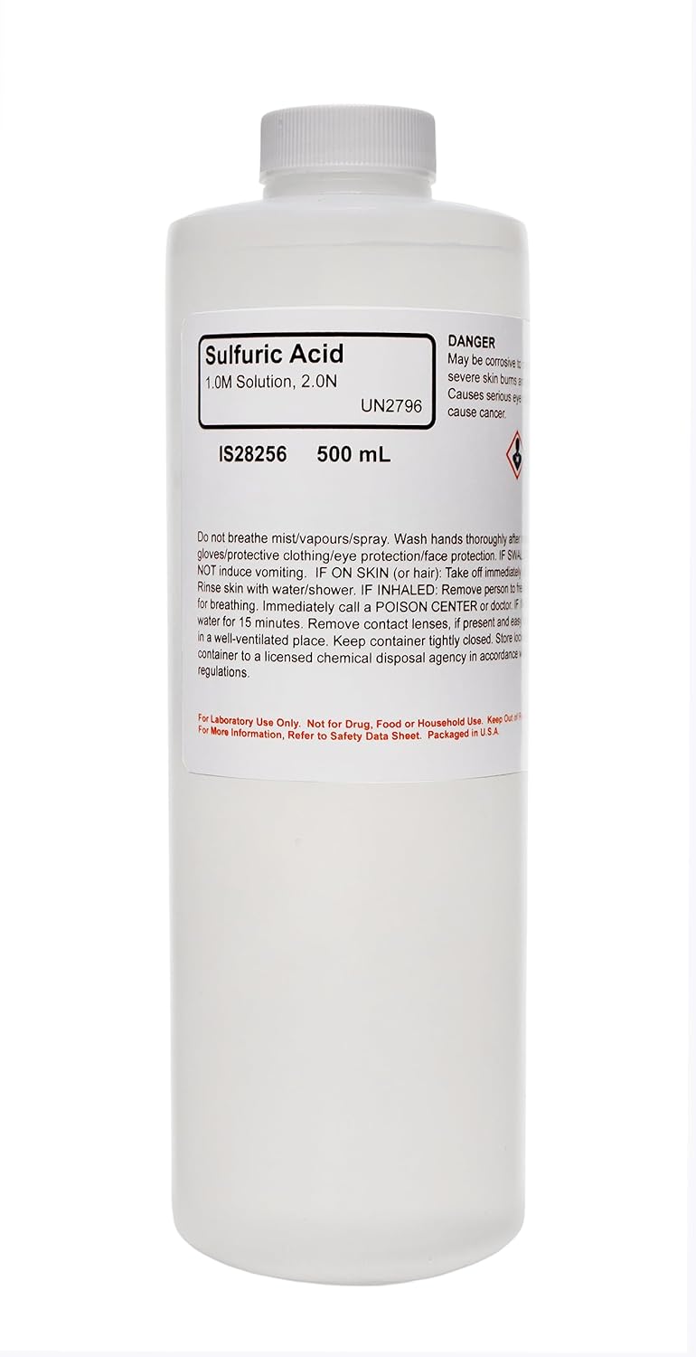 ALDON Innovating Science Sulfuric Acid Solution 2.0N, 1.0M 5.23%, 500mL 16.9 oz - The Curated Chemical Collection