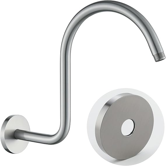 RANDOM S Shaped Shower Head Riser Pipe,Goose Neck Shower Arm 13 Inch Shower Head Extension Arm with Flange,Standard 1/2" Connection,Brushed Nickel.RD-91098-13BN