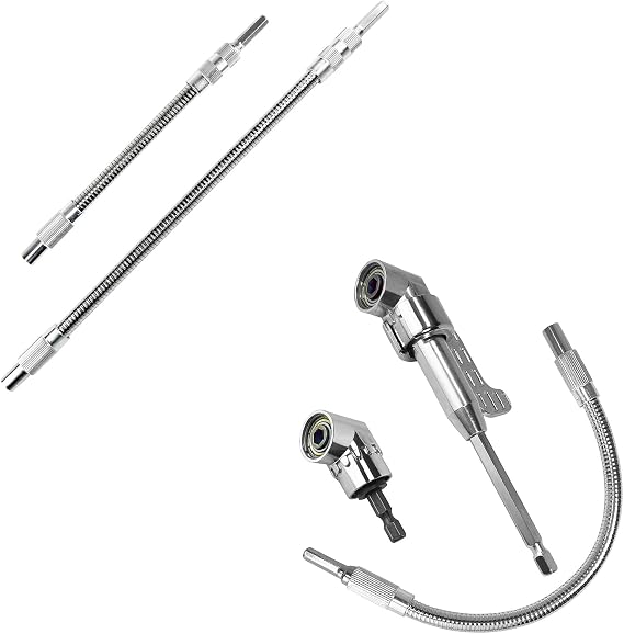 Guyuyii 3 Pcs Flexible Drill Bit Extension and 2 Pcs 105 Degree Right Angle Drill Adapter