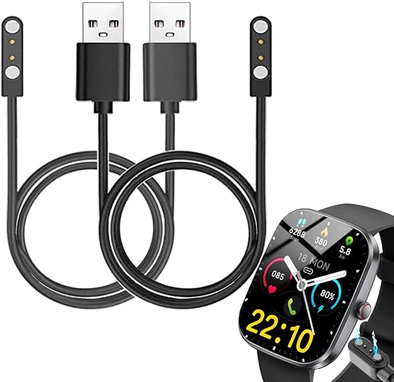 Smart Watch Cable Chargers Compatible with Kuizil T70 1.91 inches Smart Watch, 2 PCs, Black