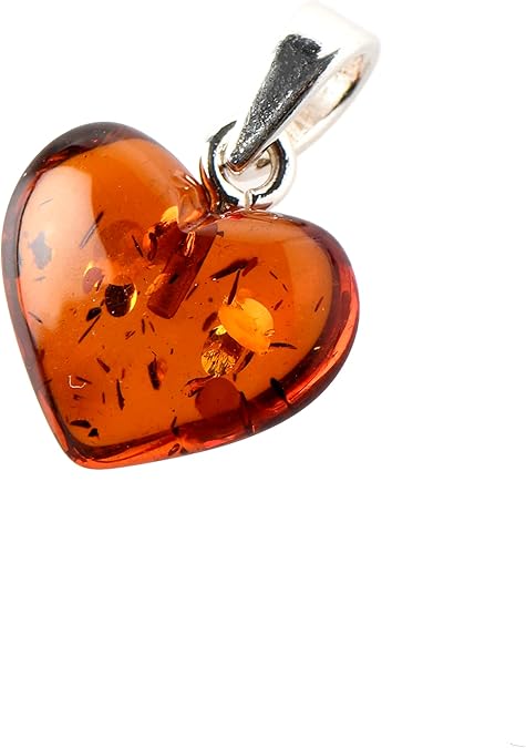 AmberJewelry Genuine Certified Baltic Amber Heart Pendant, Handmade from 925 Sterling Silver, Charm For Necklace, Valentine's Day Gift, Love Symbol, Gift for Her, Love Charm Amore