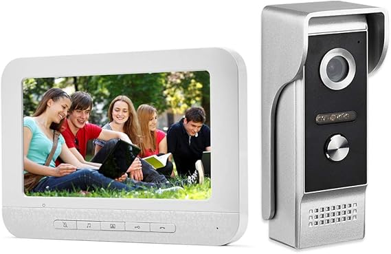 Video Intercom System, 7 Inche Monitor Wired Video Door Doorbell Kit, Outdoor IR Camera Door Intercom, Support Monitoring, 2-Way Audio Unlocking for Home