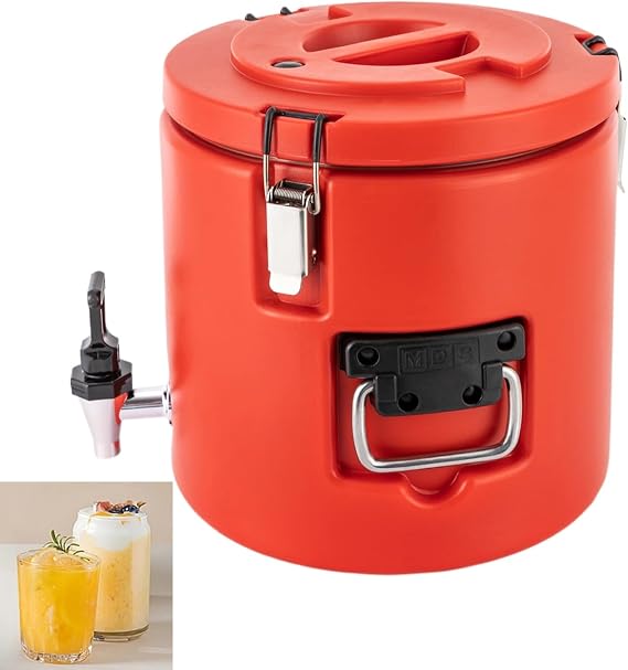 Insulated Beverage Dispenser/Server , Portable Iced Beverage Dispensers 15 Liter(3.9gal) Drink Dispenser with Faucet for Hot Tea & Coffee, Cold Milk, Red