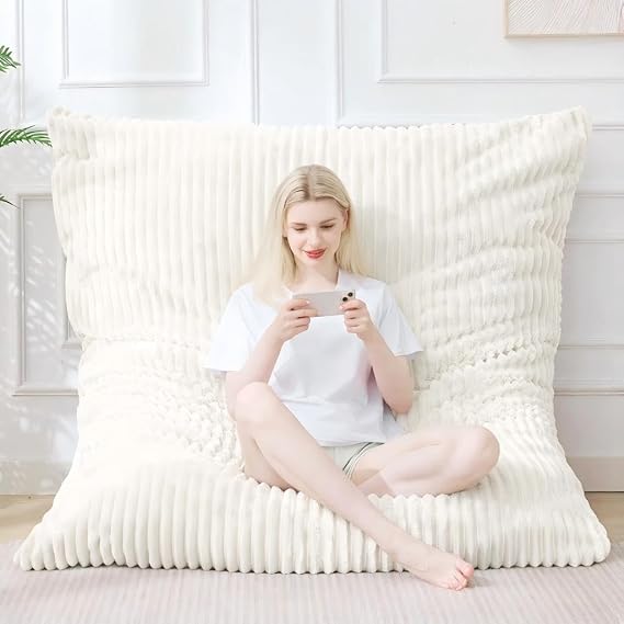 Bean Bag Chair, Giant Bean Bag Chair, 4 in 1 Convertible Beanbag Chairs for Adults with Removable Cover, Memory Foam Floor Cushions, Living Room, Bedroom, Beige