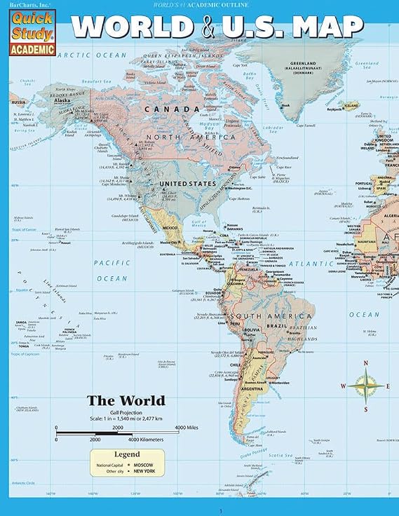 World & U.S. Map: a QuickStudy Laminated Refefence Tool
