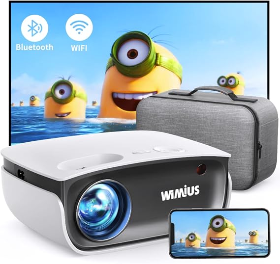 WiMiUS Mini Projector with WiFi and Bluetooth, 1080P Supported Portable Outdoor Projector, 50% Zoom & 240 Display, Phone Movie Projector, Compatible with TV Stick/PC/PS5/IOS/Android