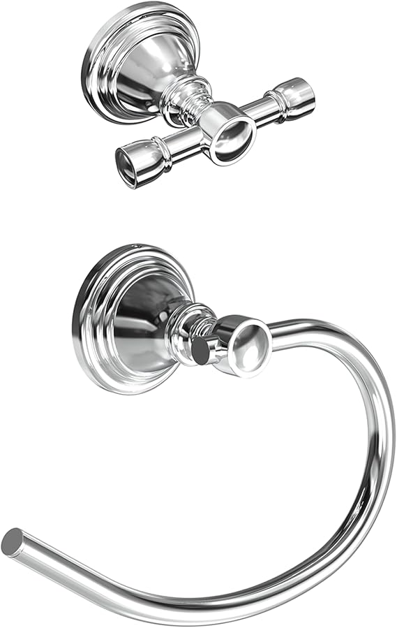 Towel Hook, Towel Ring, Bathroom Hardware Set (2 Pieces, Chrome)