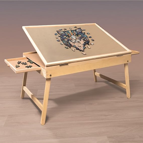 Gr8 Home Adjustable Wooden 1000 Piece Jigsaw Puzzle Table With Folding Legs Foldable Stand Easel Tilting Angle Tiltable Board With 2 Storage Drawers