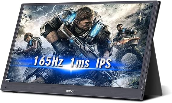 G-STORY 15.6" 165Hz Portable Monitor, 1080P FHD 144Hz 1ms Gaming Monitor IPS Screen Portable Monitor External Secondary Display with Type-C/HDMI/DP Input for PC Phone Laptop