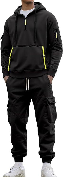 Men's Sweat Suit 2 Piece Winter Fleece Long Sleeved Pullover Set Casual Contrast Sports Jogging Tracksuits Set