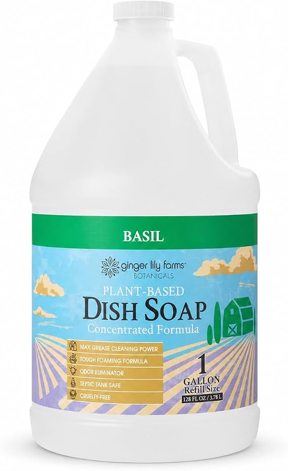 Ginger Lily Farms Botanicals Liquid Dish Soap, 128oz, Basil