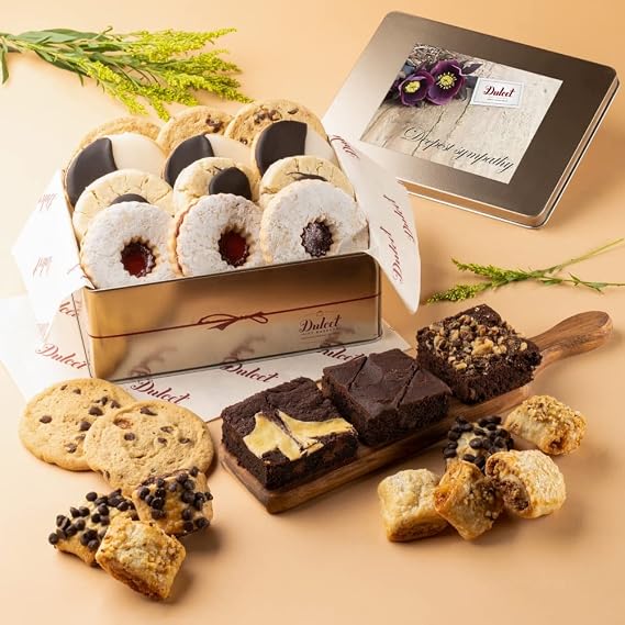 Dulcet Gift Baskets Gift Baskets For Sympathy Gourmet Gift Basket Filled with an Assortment of Cookies, Brownies, and Rugelah - Perfect Snack Box of Baked Goods for Sympathy Gifts, Thank You, Get Well, and More