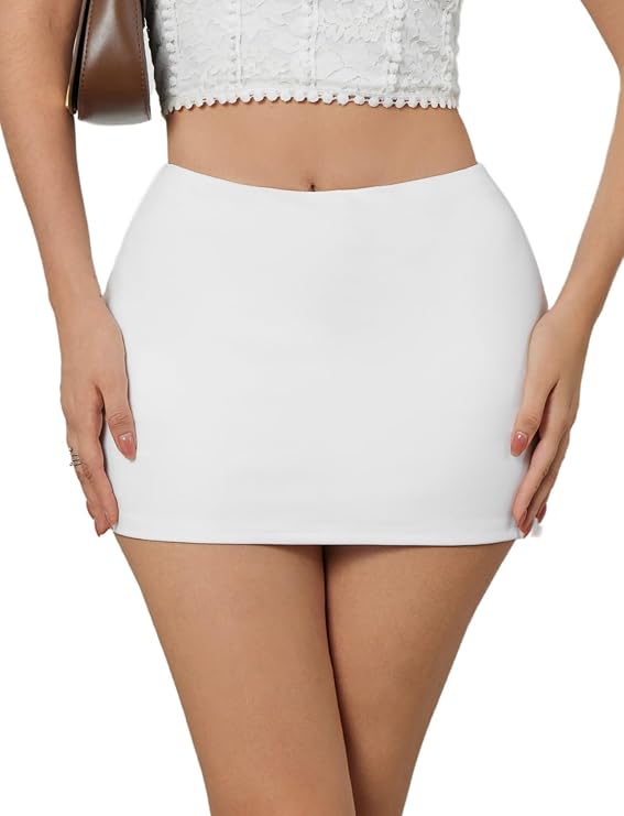 Women's Mini Skorts Mid-Low Rise Mini Skirt with Shorts Side Slit Stretchy Sexy Y2K Going Out Skirts
