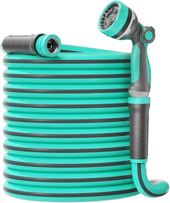 Heavy Duty Garden Hose 100 ft x 58, Water Hose with 10-Pattern Nozzle, Durable Lightweight Flexible, Non-Expanding, No Kink, Leak Free Burst 500 PSI Manguera Para Jardin for Outdoor Lawn, Car