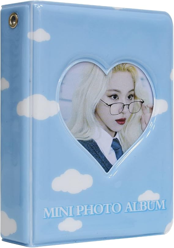 3 Inch Mini Photo Album for Fujifilm Instax Camera, Kpop Photocard Binder, Love Heart Hollow Photocard Holder Book, Business Card Book Holder, Photocard Sleeves 40 Pockets (Blue)