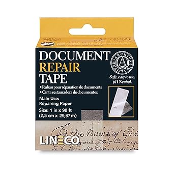 Lineco, Archival Document Repair Tape, 1 Inch x 98 Feet, Acid-Free Translucent, for Repair Paper Document, Book, Ephemera, Photos Print Artwork.