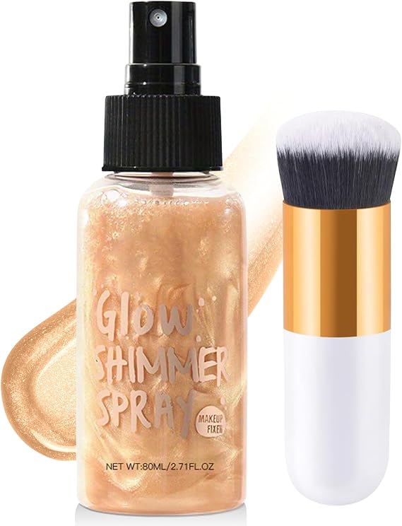 Shimmer Body Oil, Liquid Highlighter Makeup, Non-Sticky Face & Body Shimmer Liquid Spray, Glitter Glow Lotion, Lightweight Moisturizing Skin