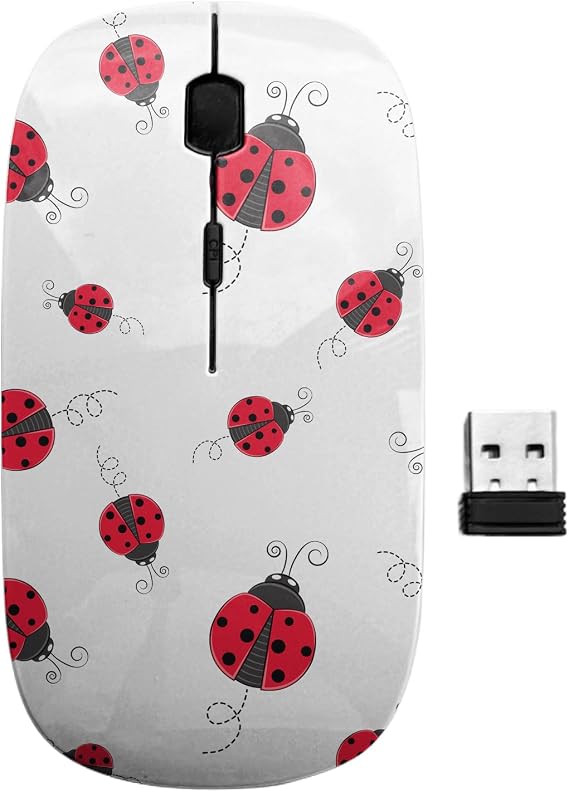 2.4GHz USB Wireless Mouse, Ladybug Simple Pattern, Ergonomic Slim Computer Mice for Kids