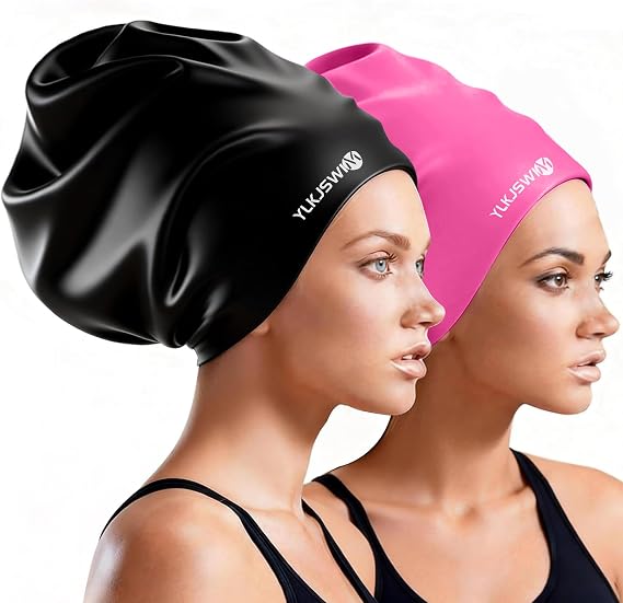 Extra Large Swim Cap for Braids and Dreadlocks Women Men, Waterproof Silicone Pool Swimming Cap for Adult with Long Thick Curly Weaves Afro Hair Extensions Keep Hair Dry