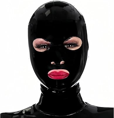 Latex Hood Mask Womens Rubber Full Face Party Mask with Eye Mouth Holes and Nostril Zipped Handmade