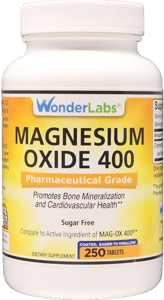 Wonder Labs Magnesium Oxide 400, 483mg of Magnesium Oxide Pharmaceutical Grade** Compare to MAG-OX 400 - 250 Tablets