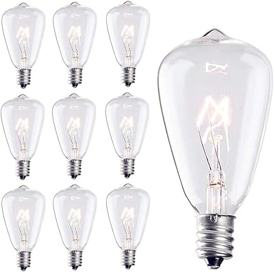SUNSGNE 10-Pack Edison Replacement Light Bulbs, 7-Watt E12C7 Candelabra Base ST38 Replacement Clear Glass Light Bulbs for Outdoor Patio String Lights, Warm White