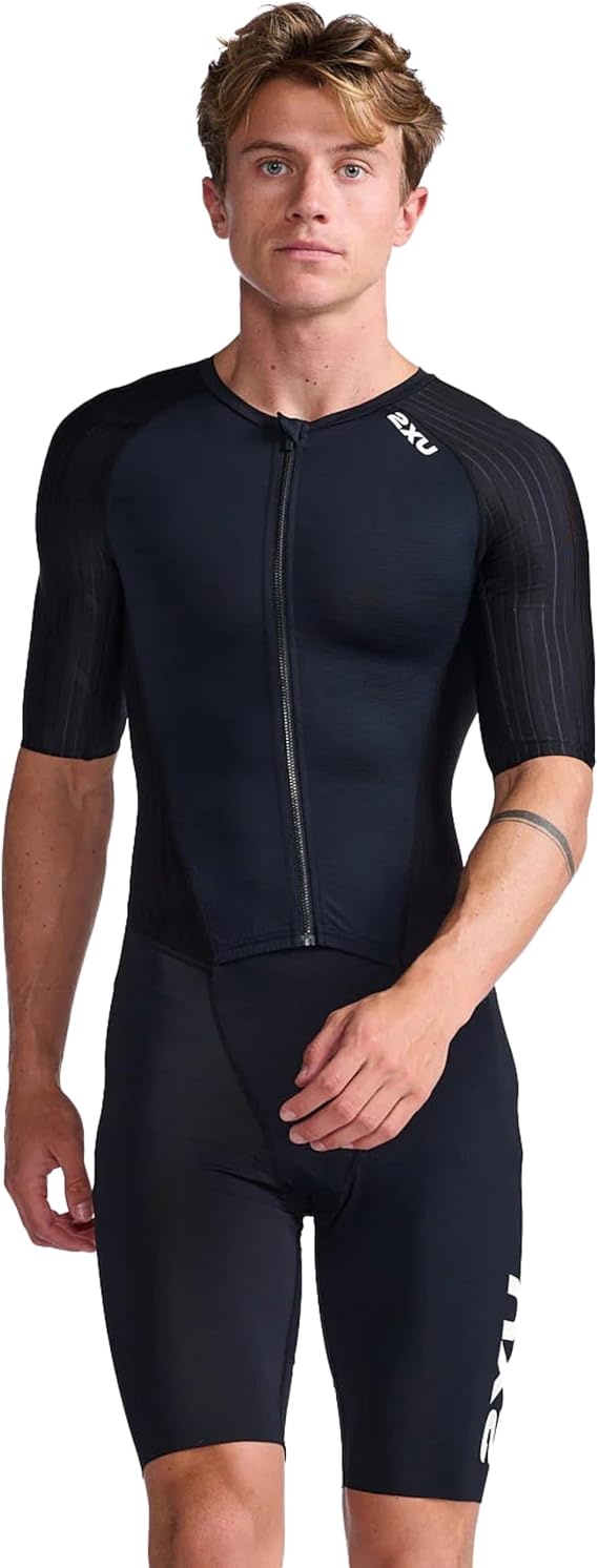 2XU Men's Trisuit Aero Sleeved Front Zip - Performance Triathlon Suit for Muscle Support
