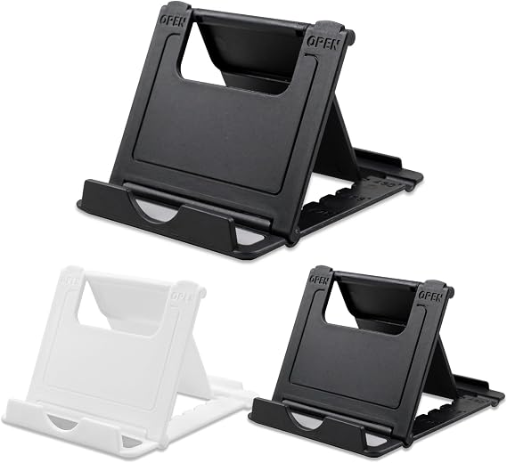 3-Pack Foldable Cell Phone Stand Holder Portable Adjustable Desk Kickstand for iPhone, iPad, Android, Kindle 2 Black & 1 White