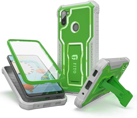 FITO for Samsung Galaxy A11 Case, Dual Layer Shockproof Heavy Duty Case with Screen Protector for Samsung A11 Phone, Built-in Kickstand (Green)