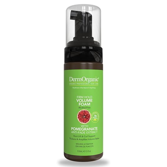 DermOrganic Volume Foam Mousse Firm Hold - Root Lift, Curl Support, Thicker Hairstyles, Alcohol-Free, 5.1 oz