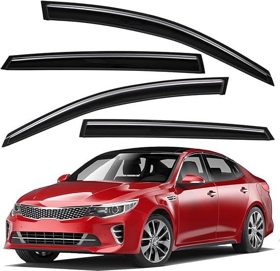 Lightronic Extra Durable Outside-Mount Auto Vent Window Visor, Fits 2016-2020 Kia Optima (EXCLUDES Hybrid), UV Protection Rain Guard, Original Wind Deflector, No-Drill Install, Dark Smoke, 4-Pcs
