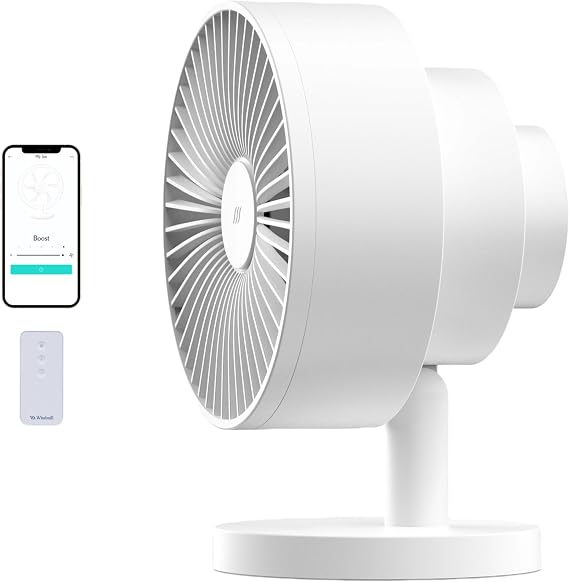 Windmill Smart Fan, Ultra-Quiet 2-in-1 Air Circulator with Remote | 5-Speed Compact Cooling Fan, Whisper-Quiet, App Compatible, White